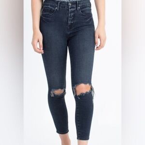 Good American  GOOD WAIST CROP" DISTRESSED JEANS size 4/27 dark bleu